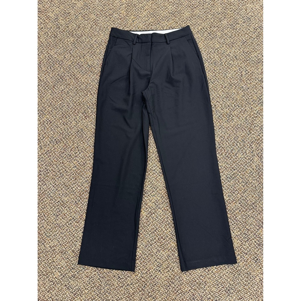 ASOS DESIGN Women Black Pleated High Waisted Straight Leg Trousers Size US 6